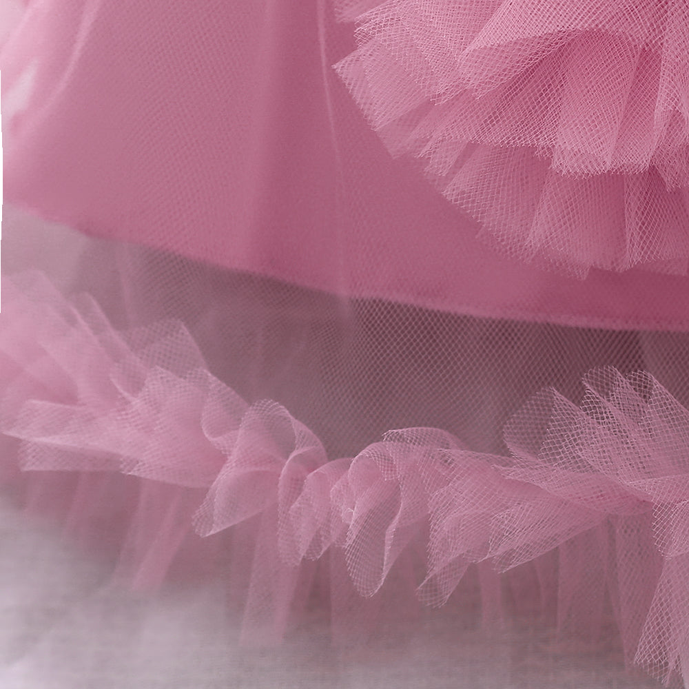 Pink Infant Girls Flutter Sleeves Corsage Balloon Dress