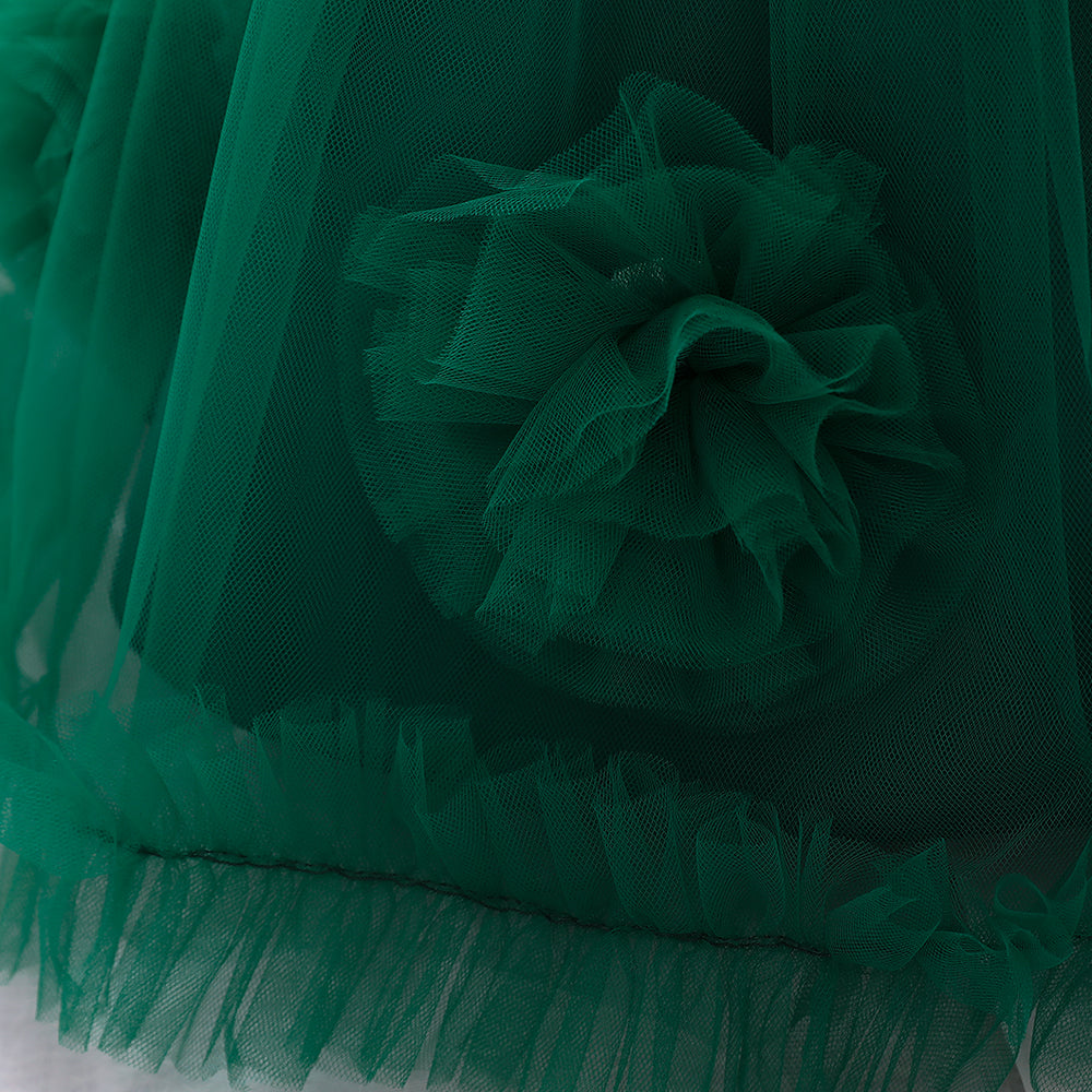 Girls Green Flutter Sleeve Ruffles Fit & Flare Dress