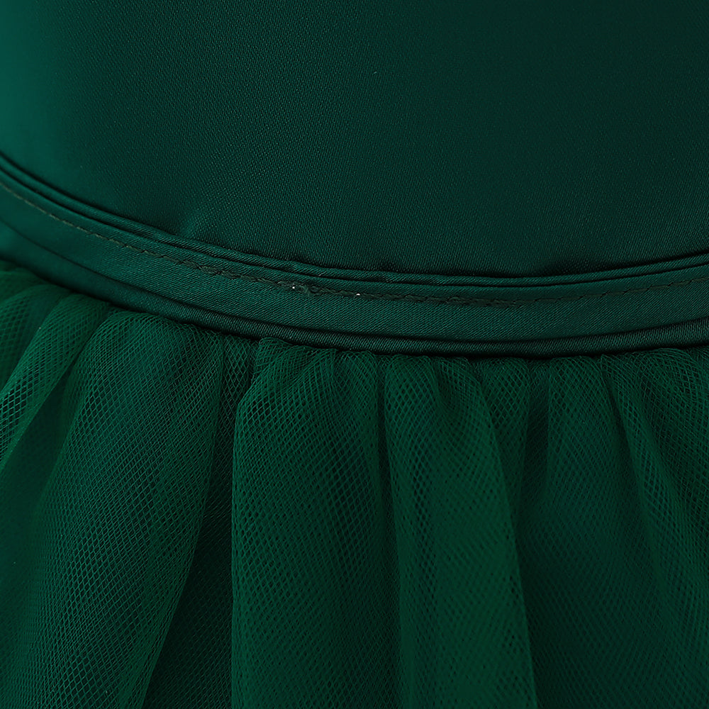Girls Green Flutter Sleeve Ruffles Fit & Flare Dress