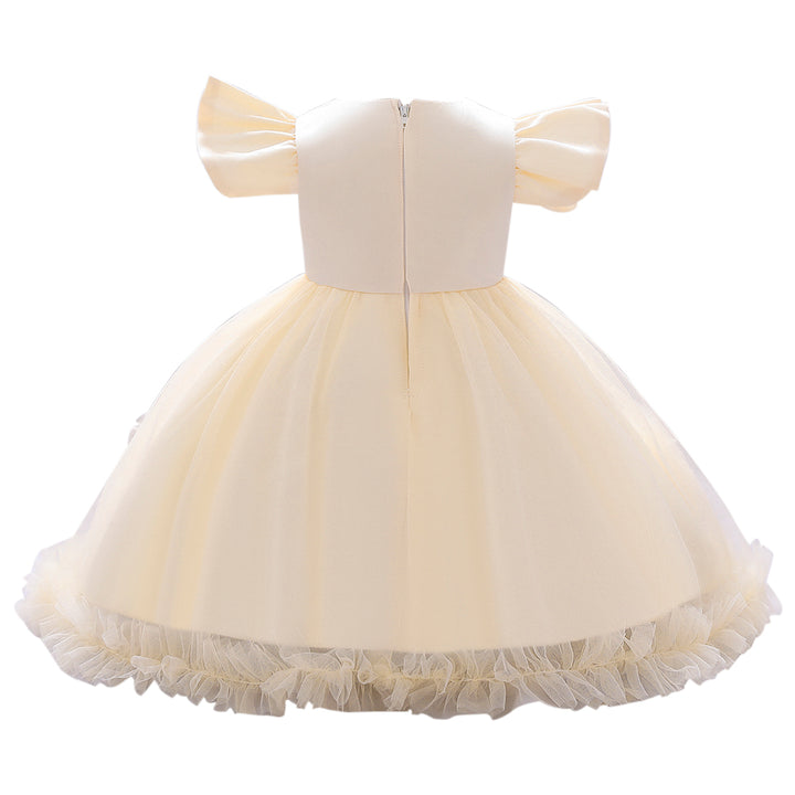 Girls Champagne Round Neck Corsage Detail Balloon Dress