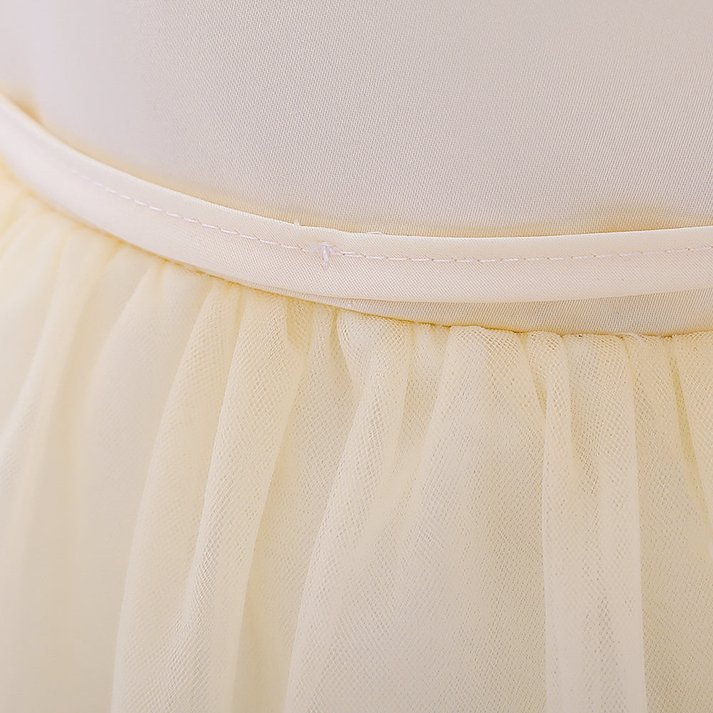 Girls Champagne Round Neck Corsage Detail Balloon Dress