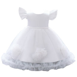 Girls White Flutter Sleeves Ruffled Fit & Flare Dress