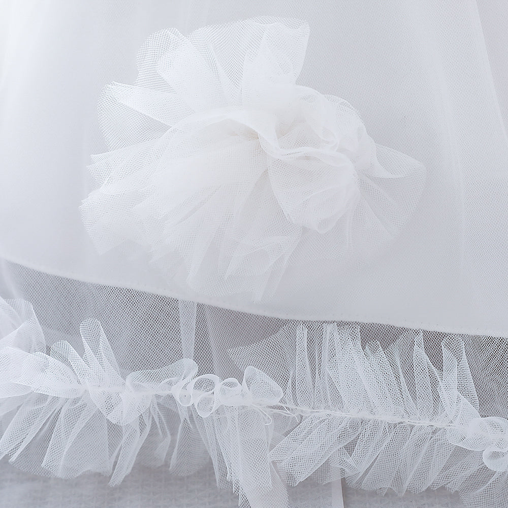 Girls White Flutter Sleeves Ruffled Fit & Flare Dress