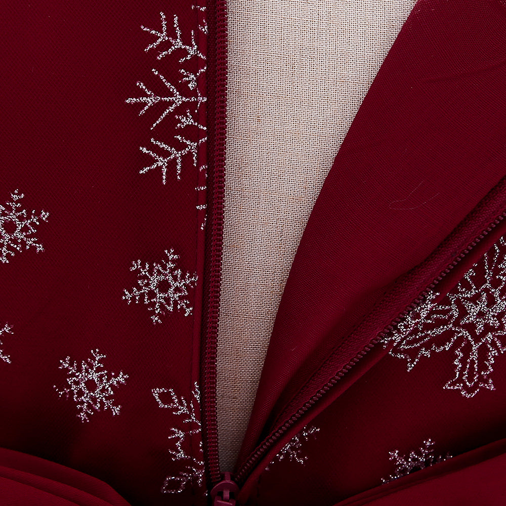 Maroon & claret Embellished Embroidered Puff Sleeve Applique Fit & Flare Dress