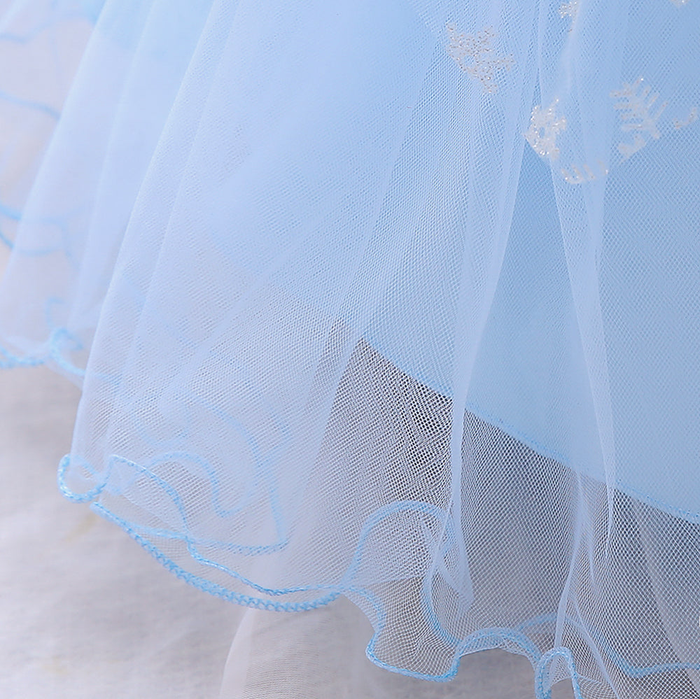 Girls Blue Embellished Puff Sleeve Cotton Fit & Flare Dress