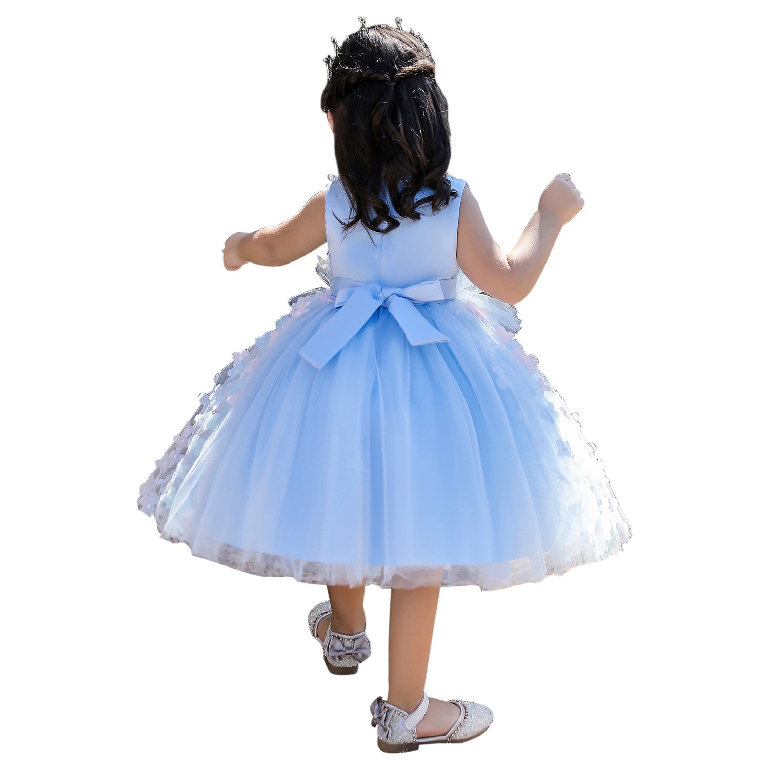 Blue Floral Applique Fit & Flare Dress