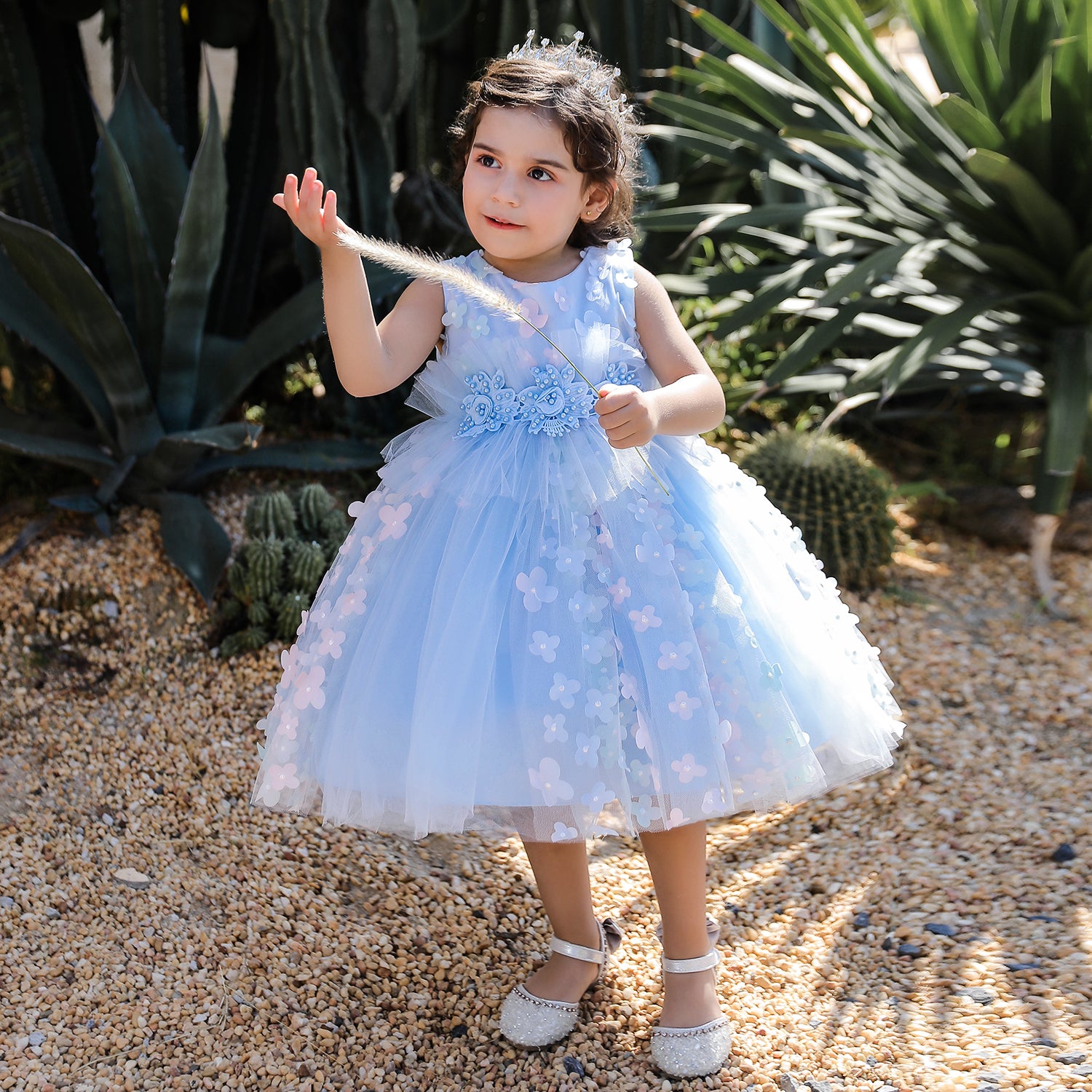 Blue Floral Applique Fit & Flare Dress