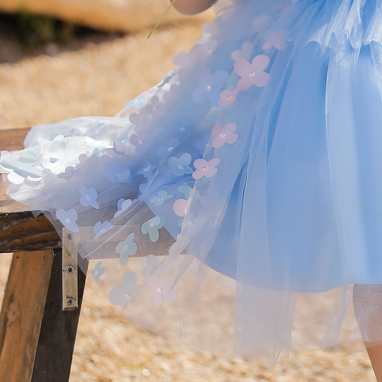 Blue Floral Applique Fit & Flare Dress