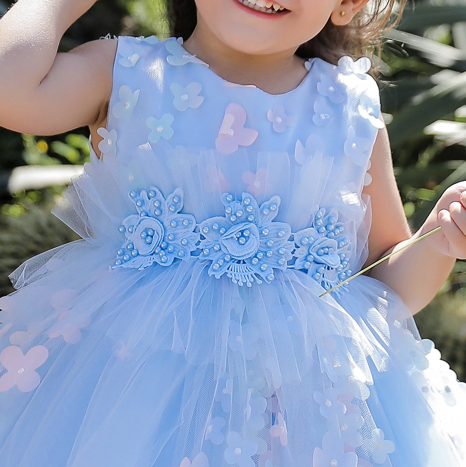 Blue Floral Applique Fit & Flare Dress