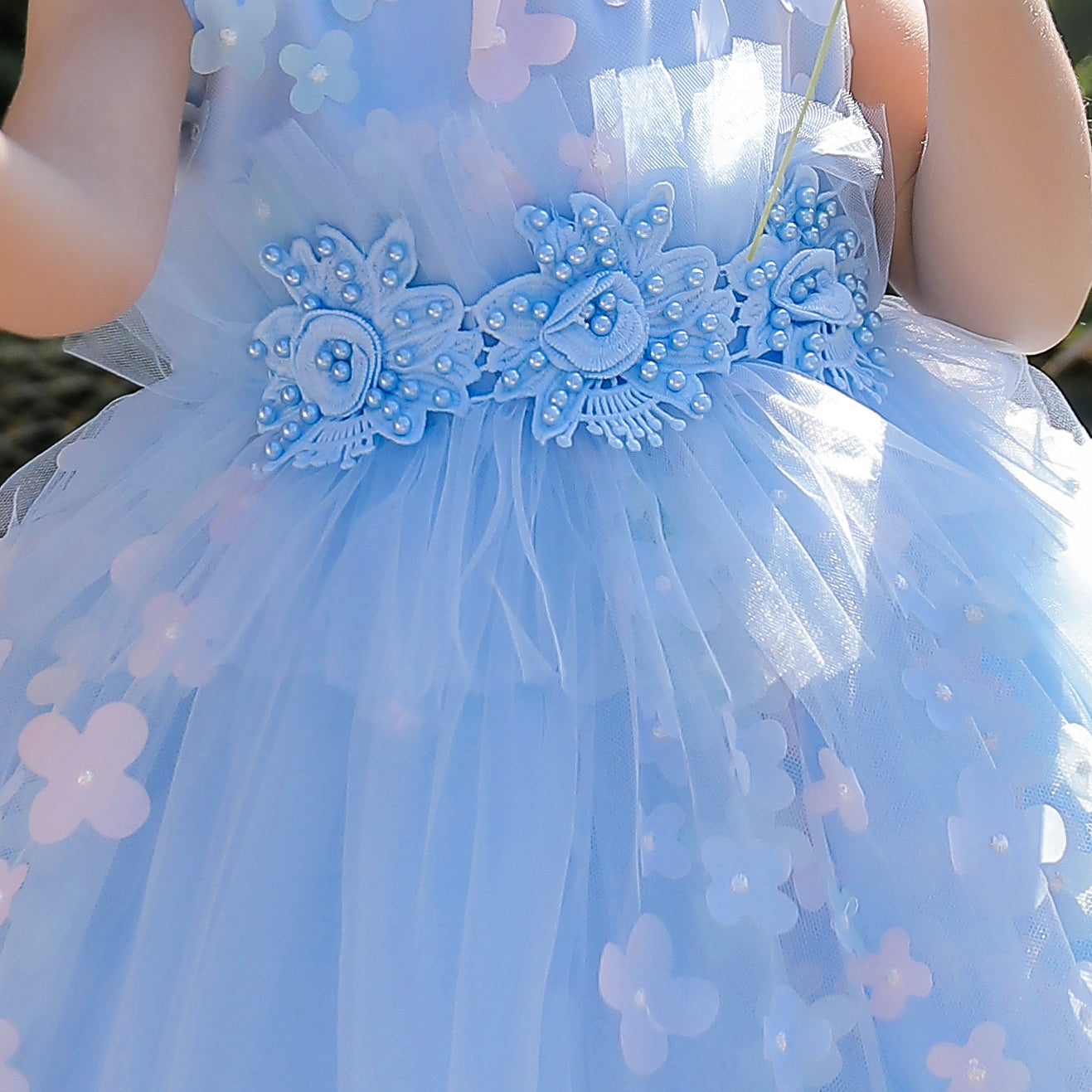 Blue Floral Applique Fit & Flare Dress