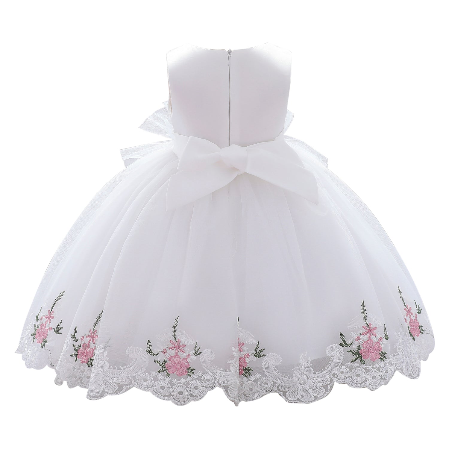 Girls White Embellished Puff Sleeve Cotton Fit & Flare Dress