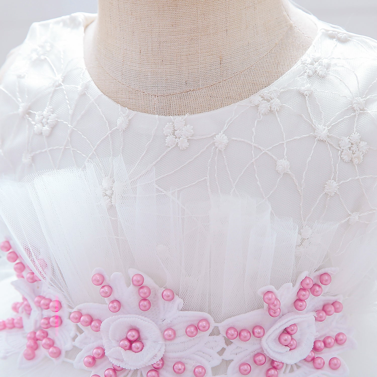 Girls White Embellished Puff Sleeve Cotton Fit & Flare Dress