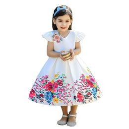 Girls White Floral Printed Fit & Flare Dress