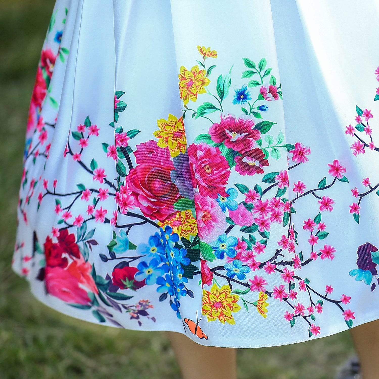 Girls White Floral Printed Fit & Flare Dress