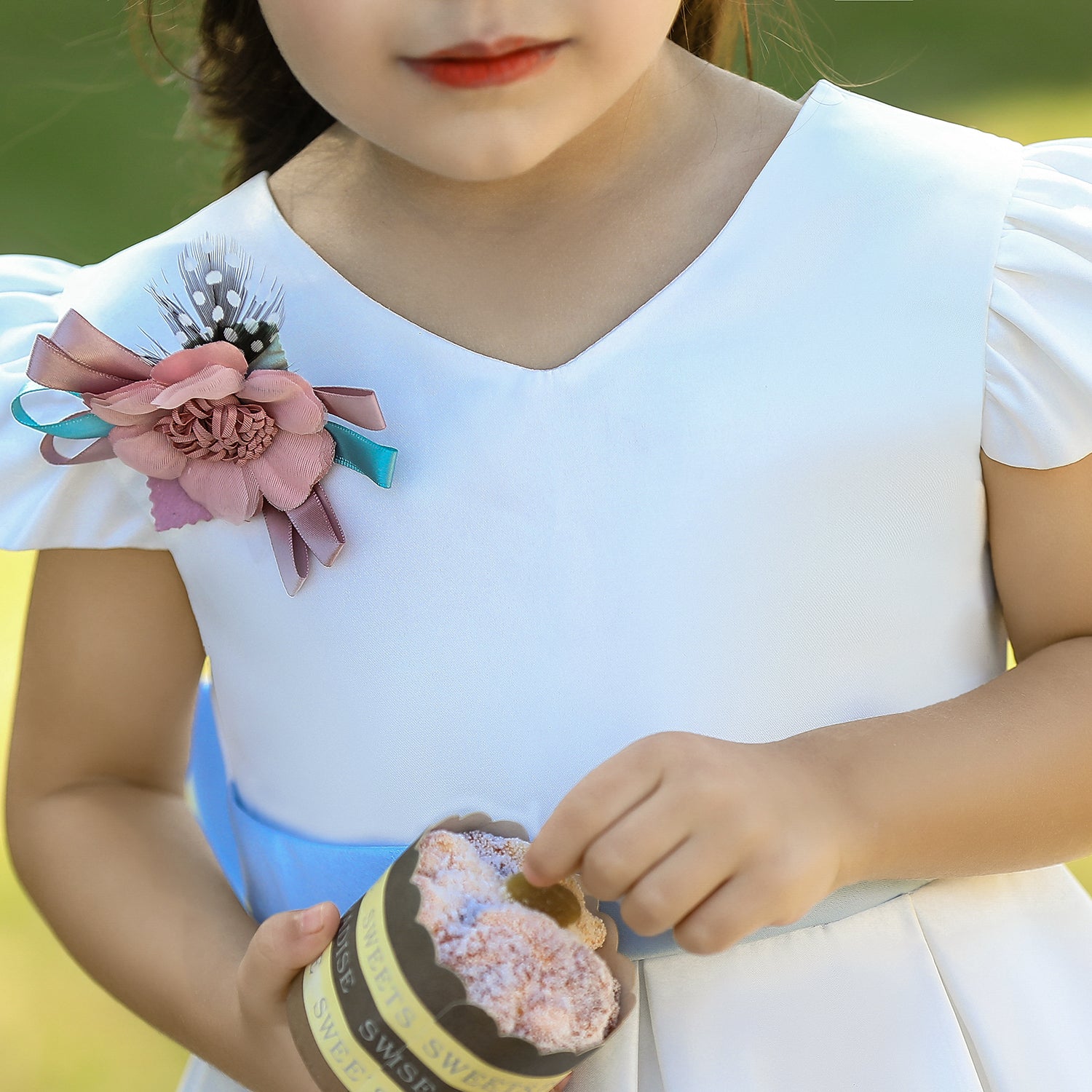 Girls White Floral Printed Fit & Flare Dress