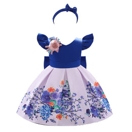 Blue & White Floral Printed Fit & Flare Dress