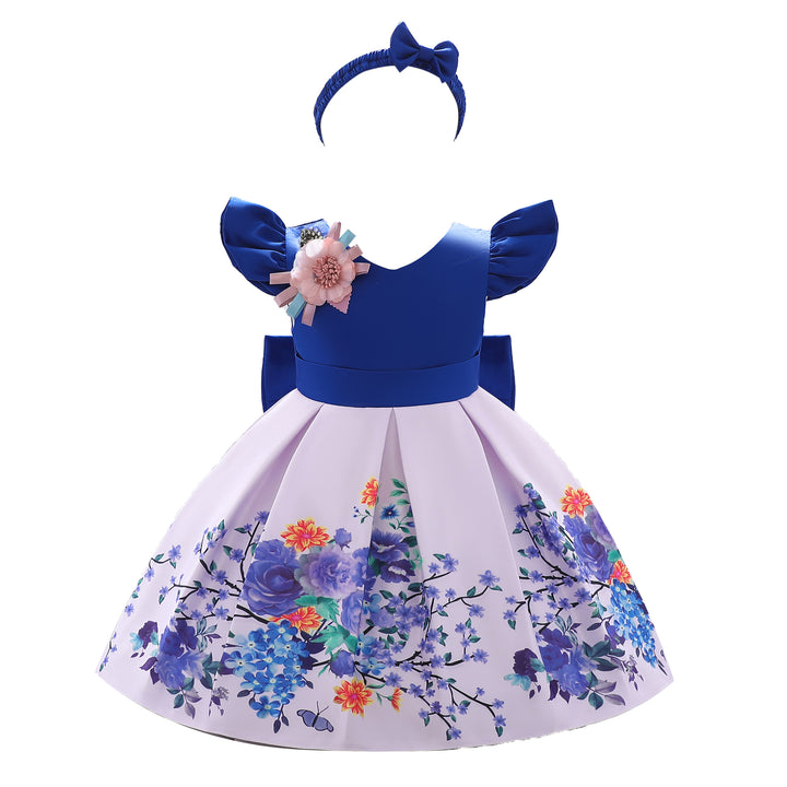 Blue & White Floral Printed Fit & Flare Dress