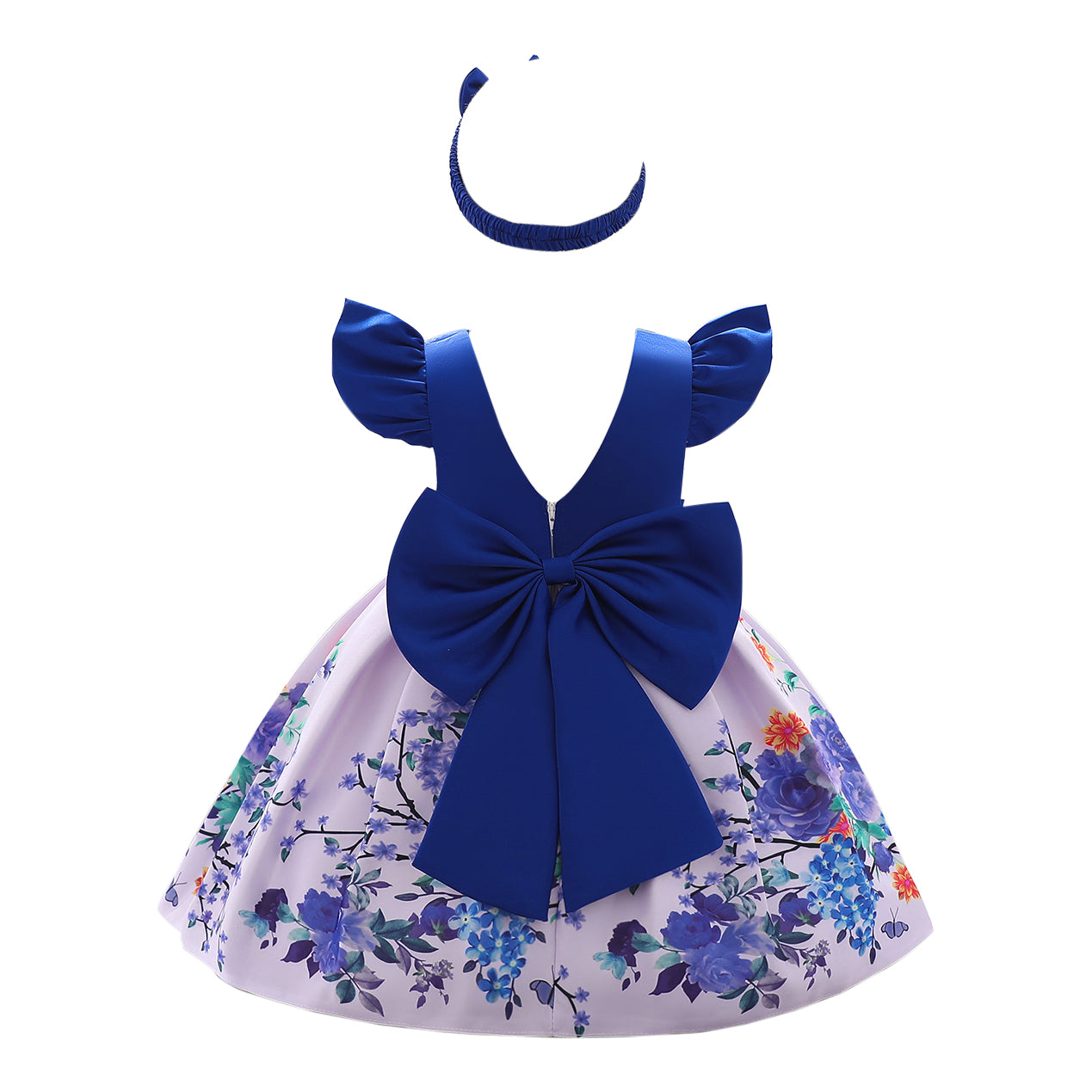 Blue & White Floral Printed Fit & Flare Dress