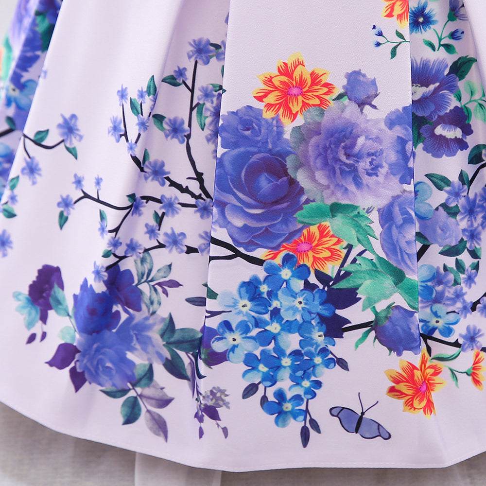 Blue & White Floral Printed Fit & Flare Dress