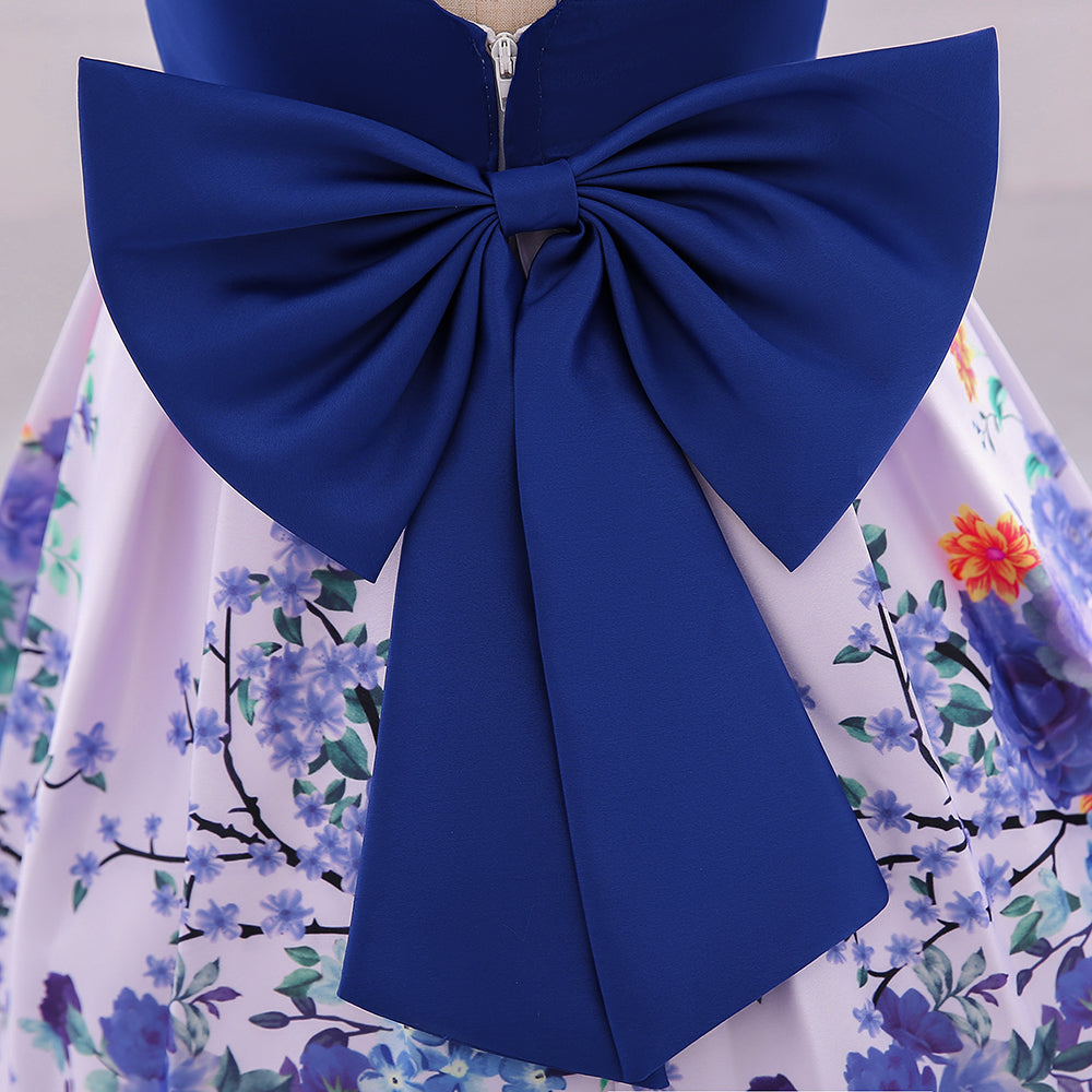 Blue & White Floral Printed Fit & Flare Dress