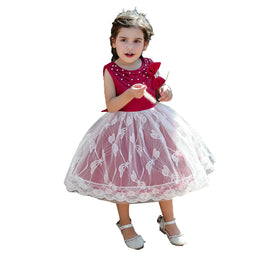 Girls Red Self Design Fit & Flare Midi Dress