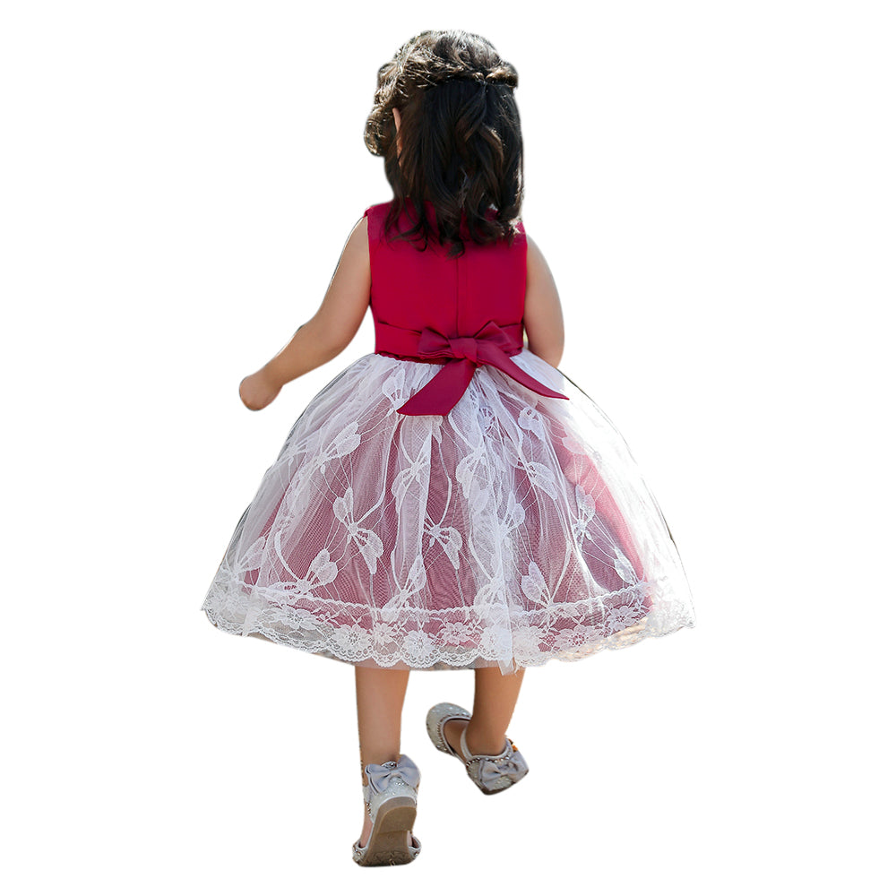 Girls Red Self Design Fit & Flare Midi Dress
