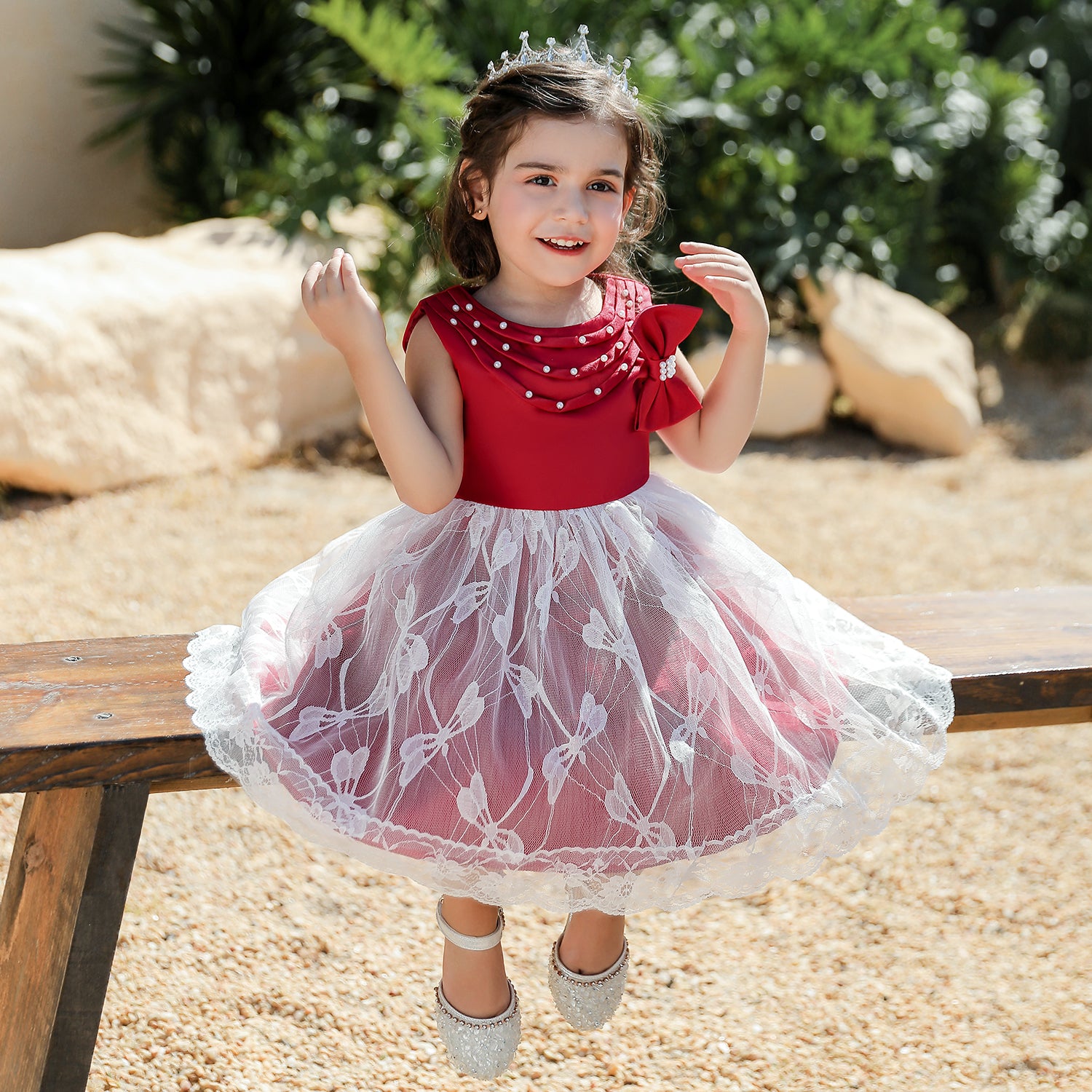 Girls Red Self Design Fit & Flare Midi Dress