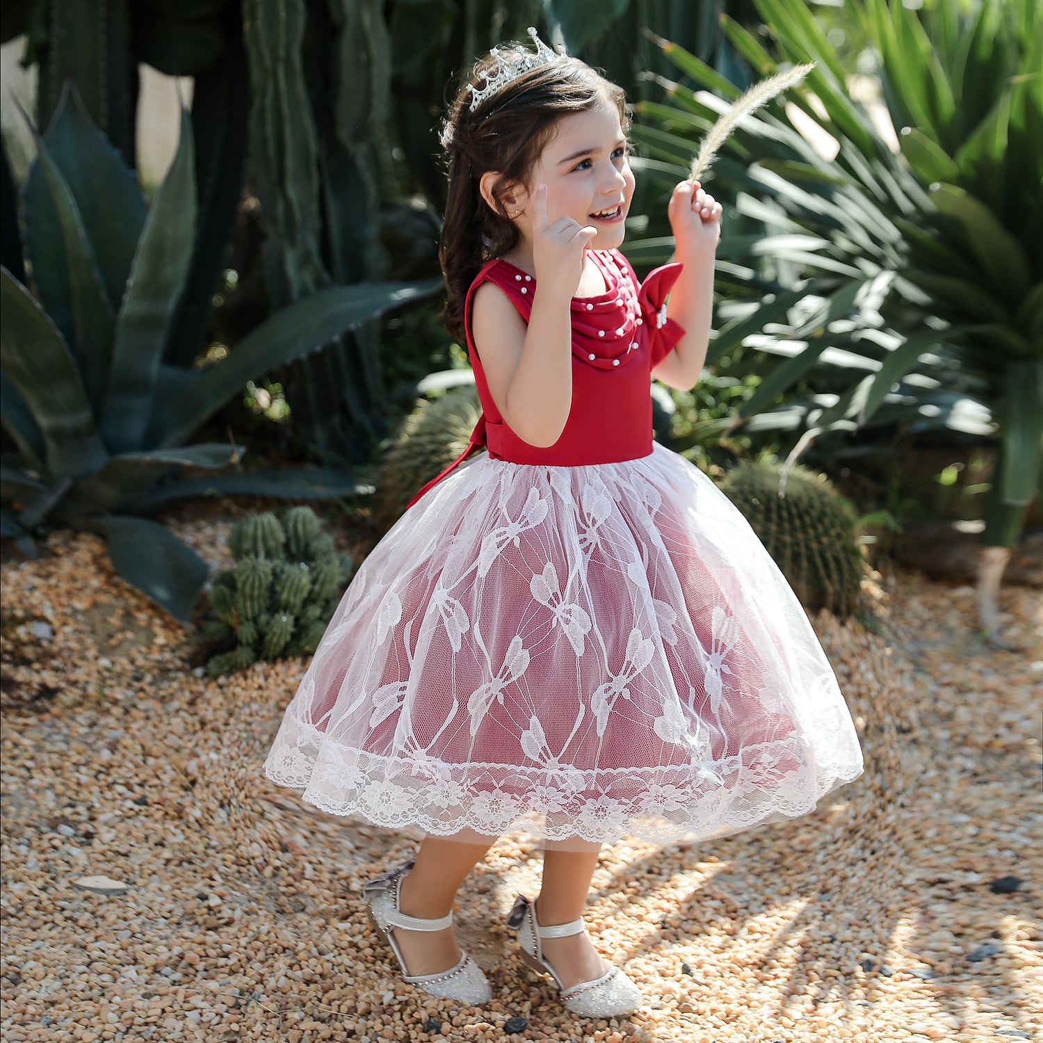 Girls Red Self Design Fit & Flare Midi Dress