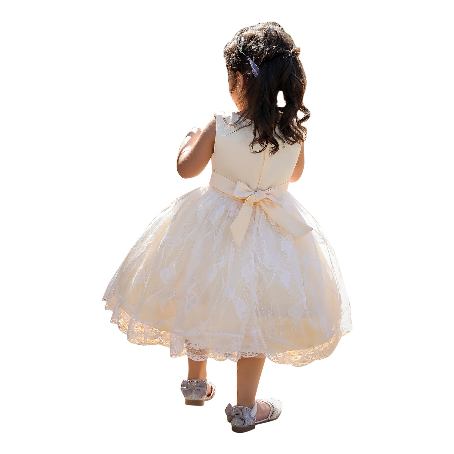 Girls Champagne Sleeveless Pleated Balloon Dress