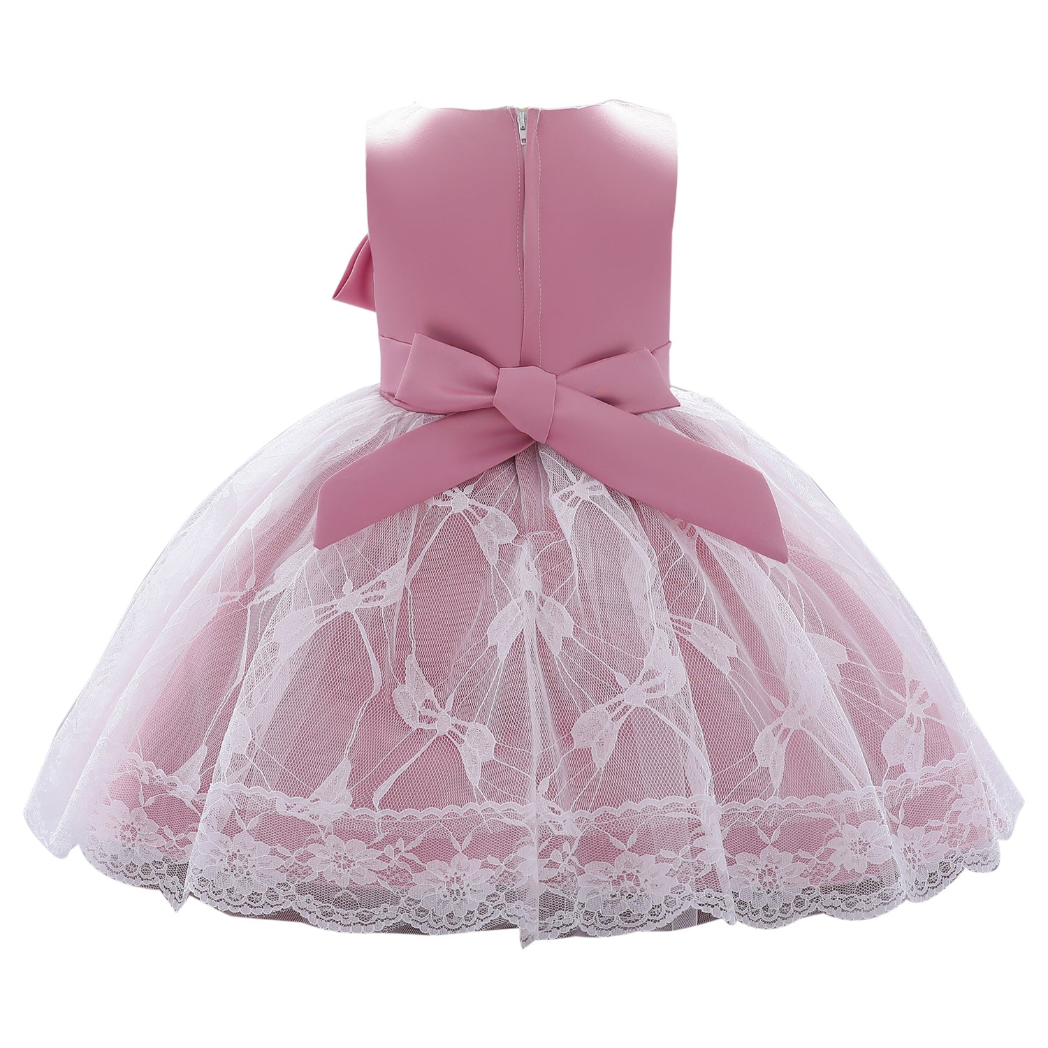 Girls Fuchsia & White Embellished Bow Detail Net Balloon Dress