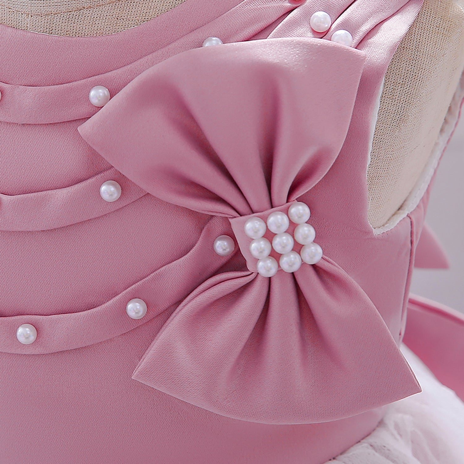 Girls Fuchsia & White Embellished Bow Detail Net Balloon Dress