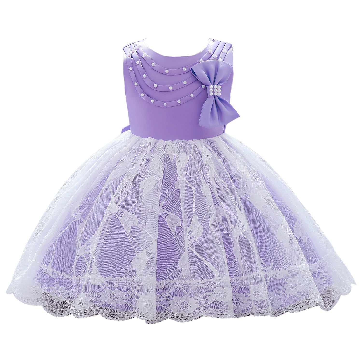 Girls Purple Embellished Round Neck Fit & Flare Dress