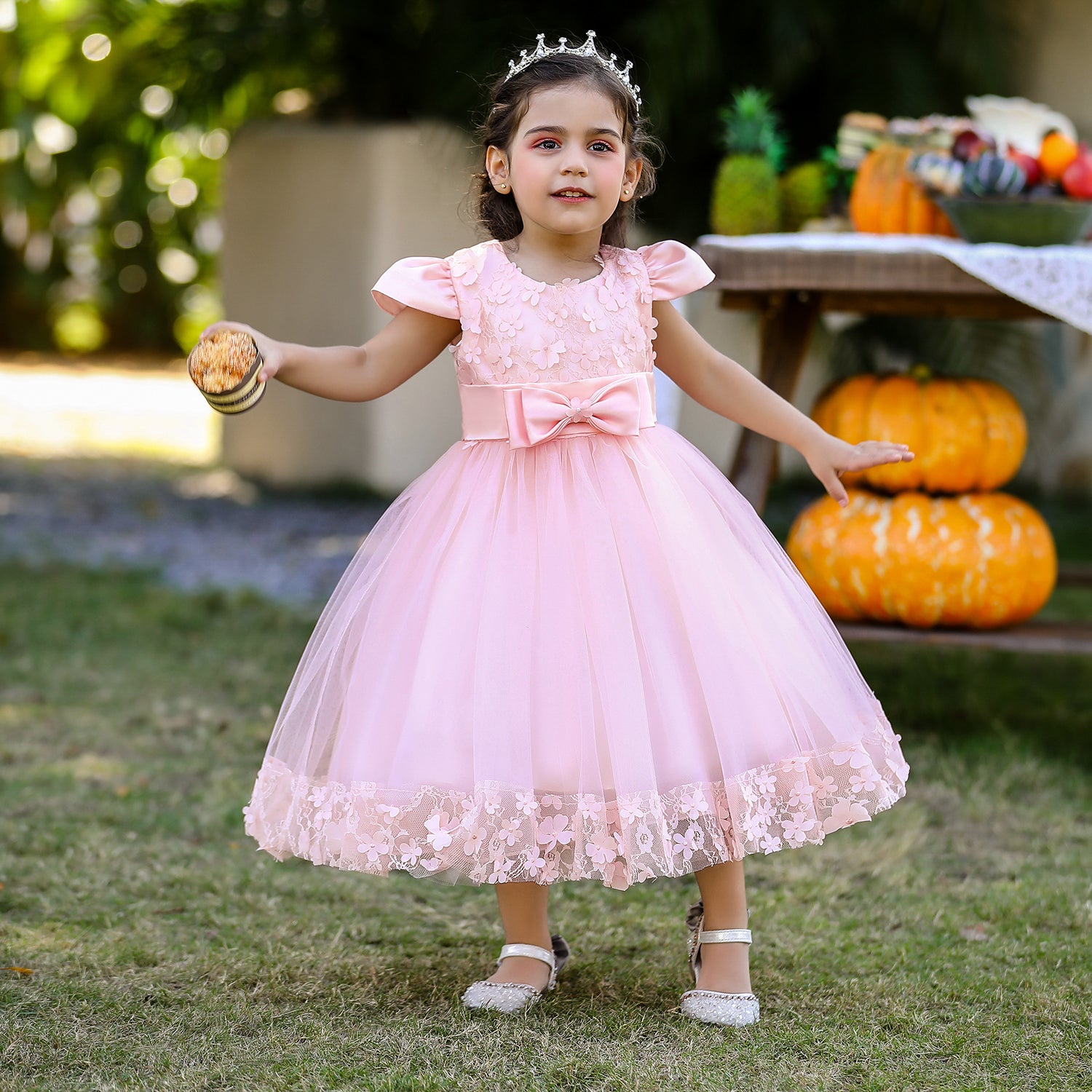Pink & languid lavender Floral Embroidered Applique Fit & Flare Maxi Dress