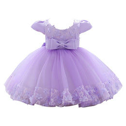 Girls Embellished Puff Sleeve Bow Fit & Flare Dress