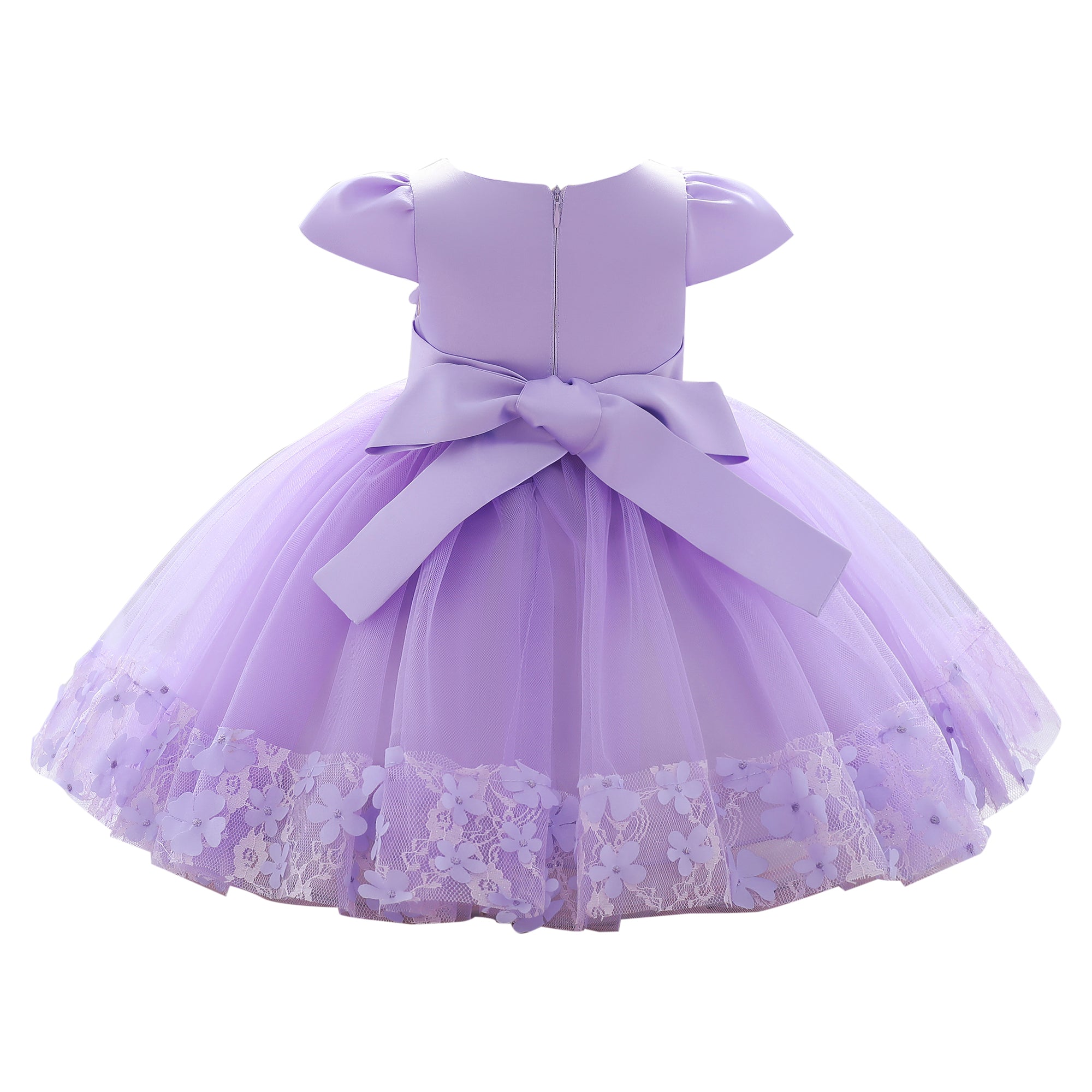 Girls Embellished Puff Sleeve Bow Fit & Flare Dress