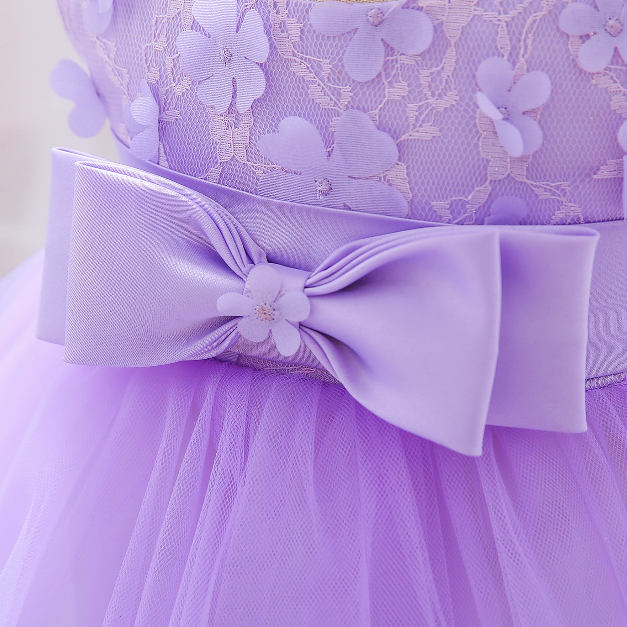 Girls Embellished Puff Sleeve Bow Fit & Flare Dress