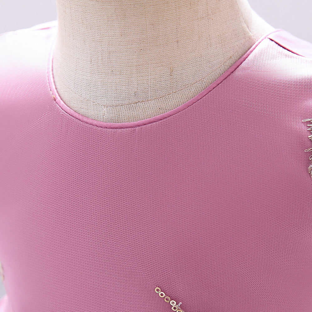 Girls Pink Embellished Bow Gathered Balloon Dress With Headband