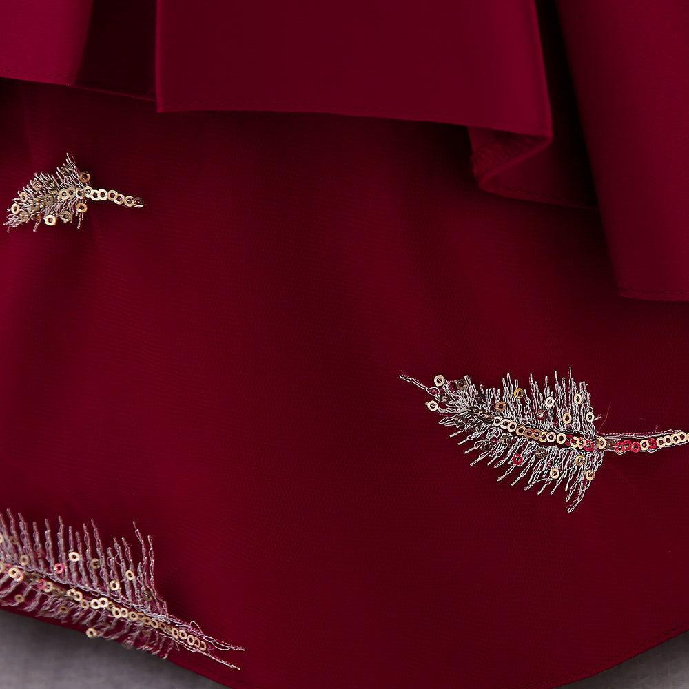 Maroon Embellished Fit & Flare Party Dress