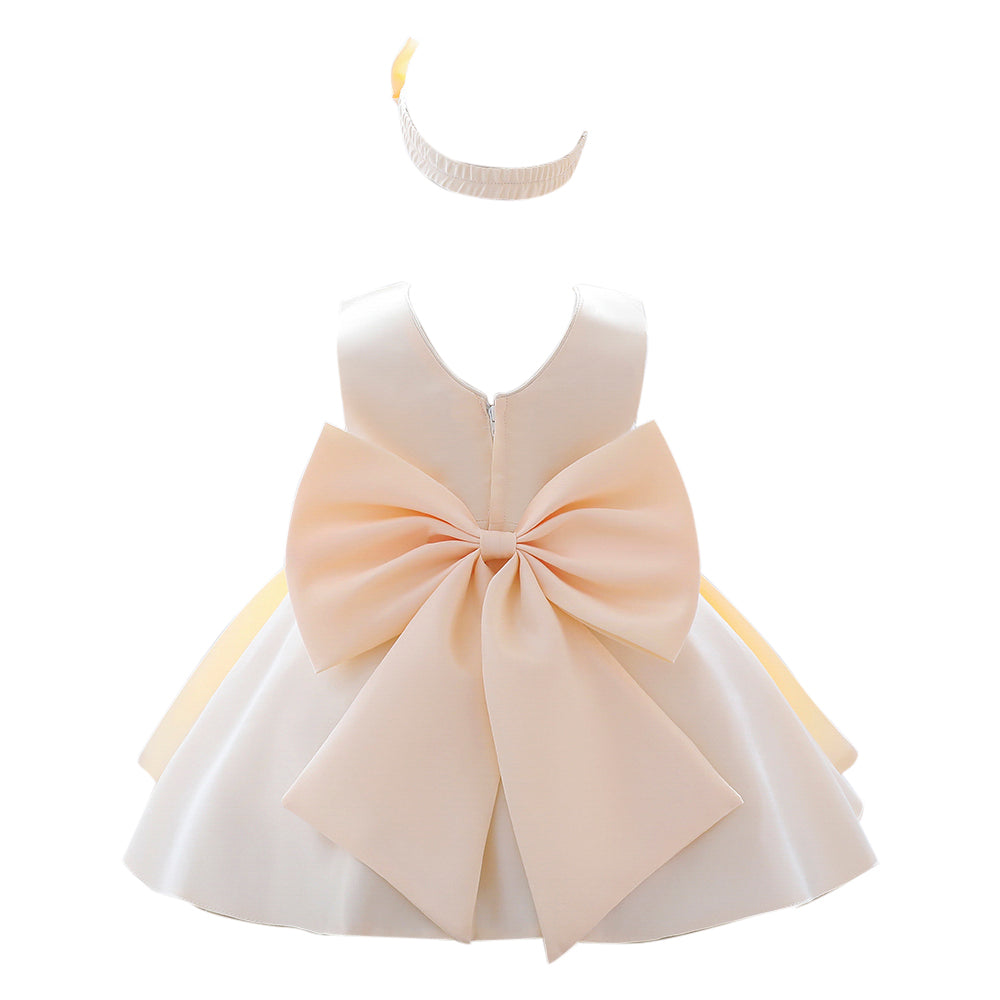 Girls Champagne-Coloured Embellished Pleated Balloon Dress with Hairband