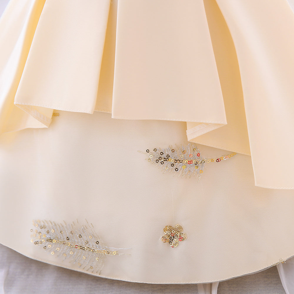 Girls Champagne-Coloured Embellished Pleated Balloon Dress with Hairband