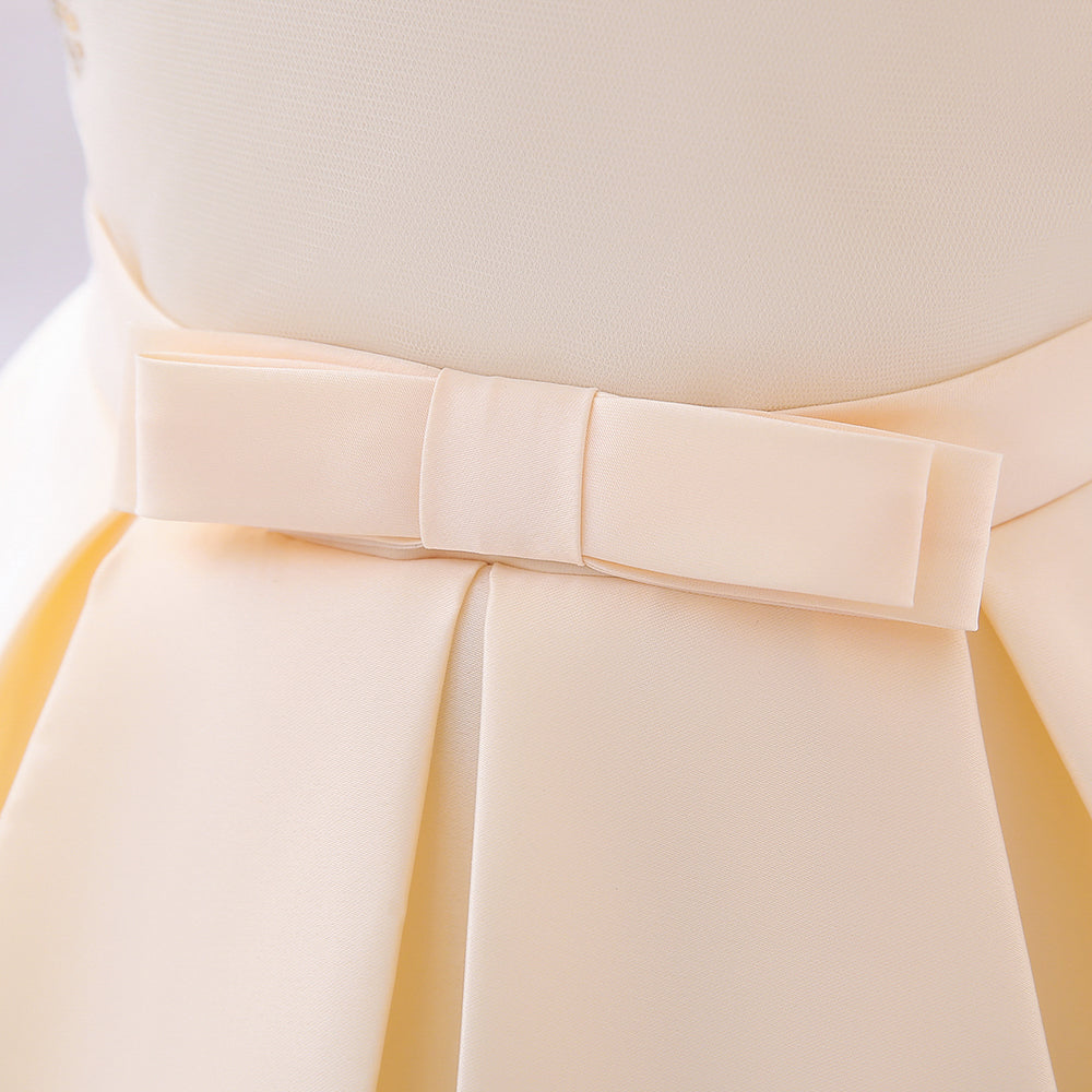 Girls Champagne-Coloured Embellished Pleated Balloon Dress with Hairband