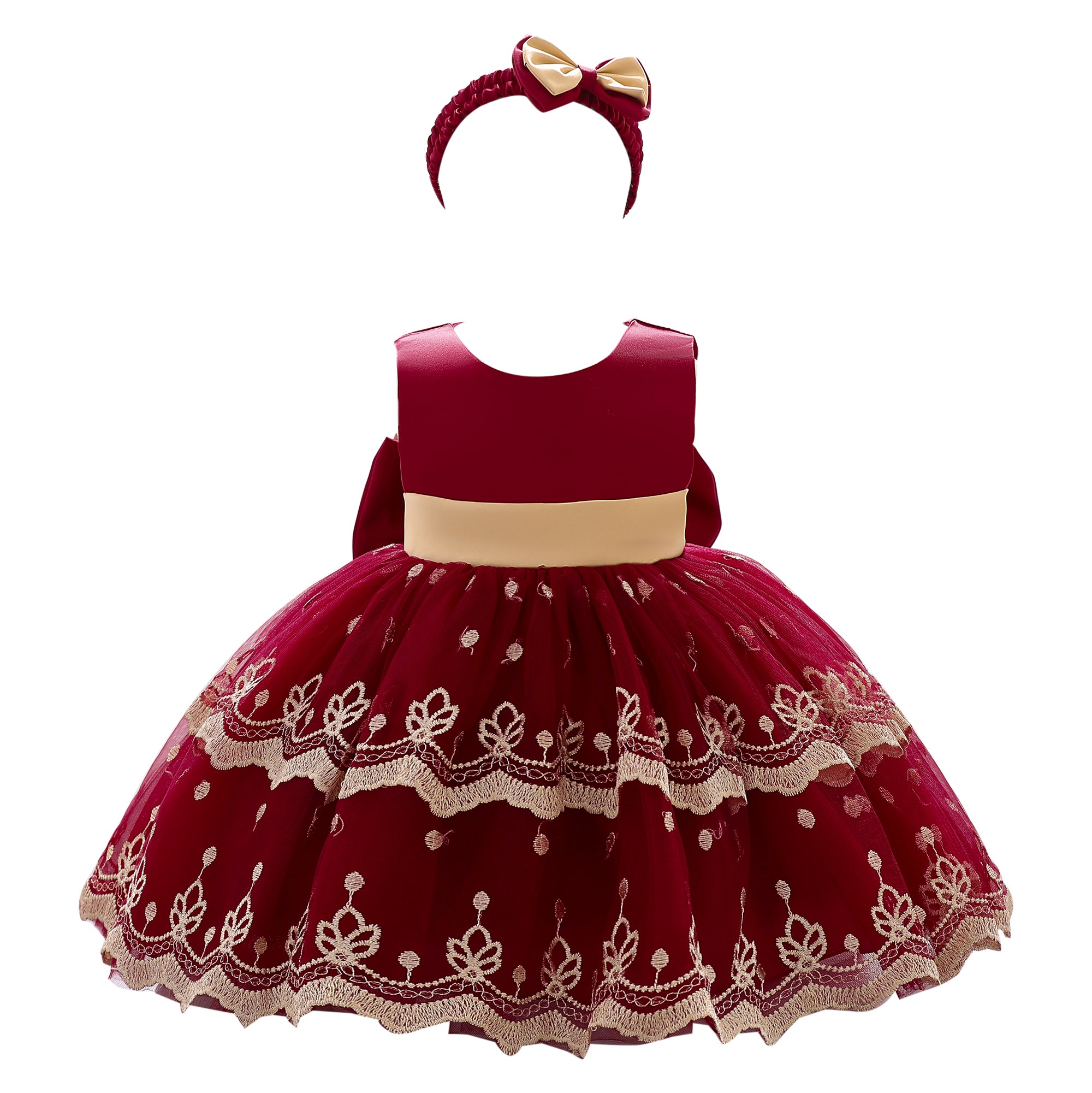 Maroon & Gold-Toned Ethnic Motifs Fit & Flare Dress