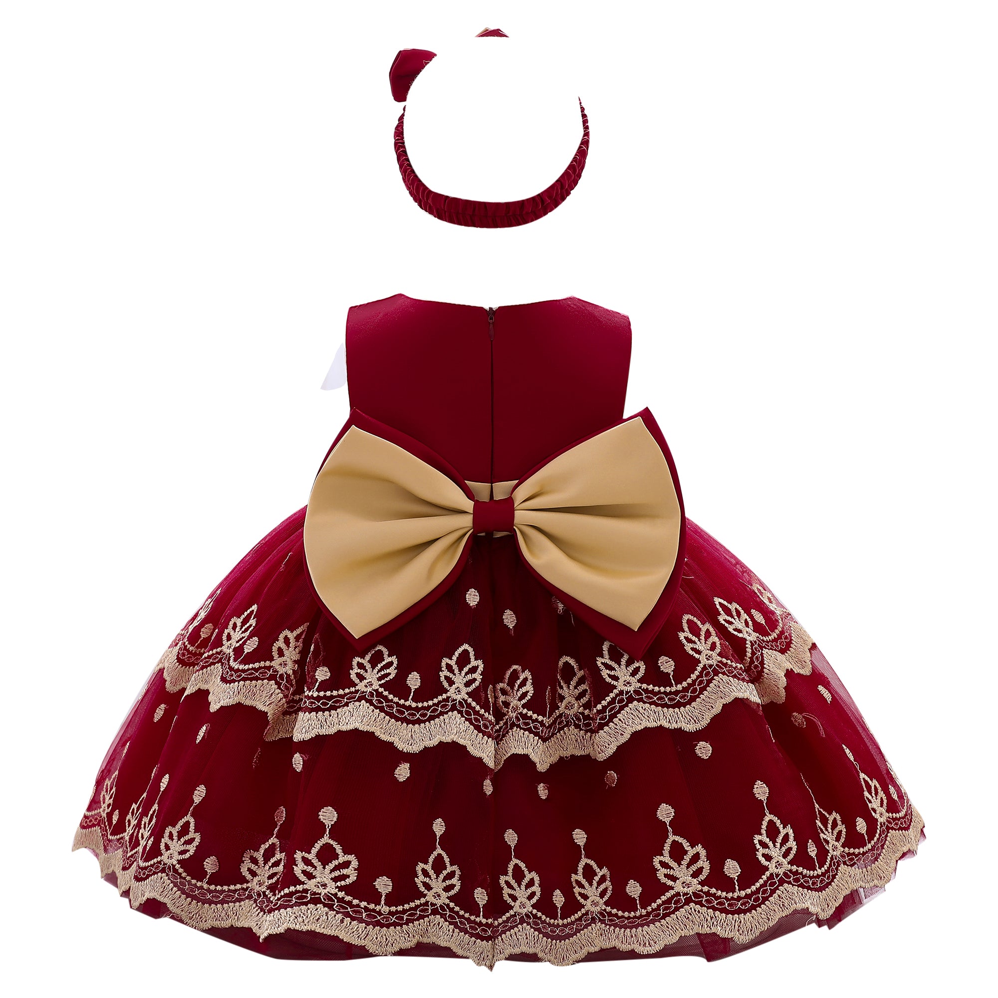 Maroon & Gold-Toned Ethnic Motifs Fit & Flare Dress