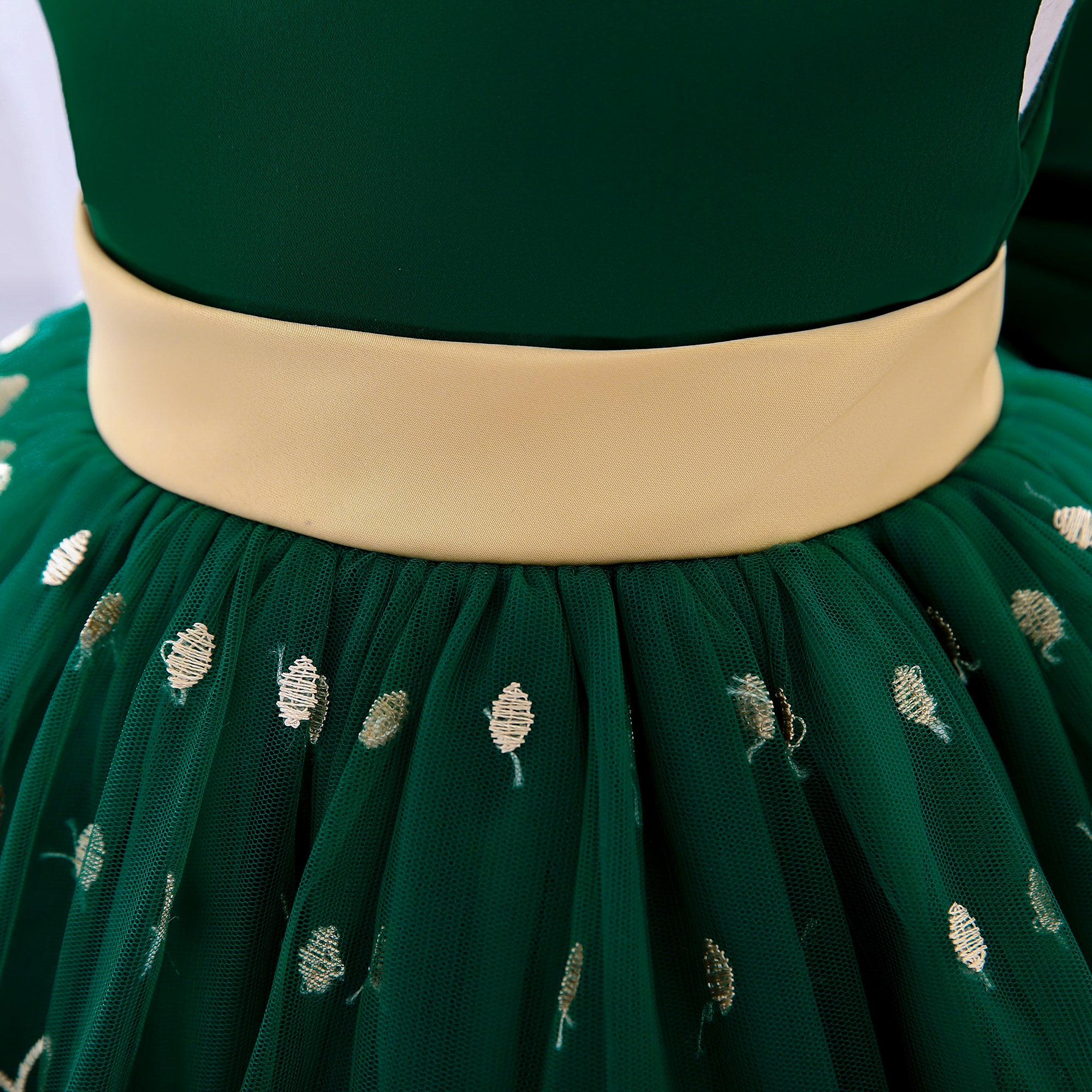 Girls Green Ethnic Motifs Embroidered Bow Fit & Flare Dress With Headband