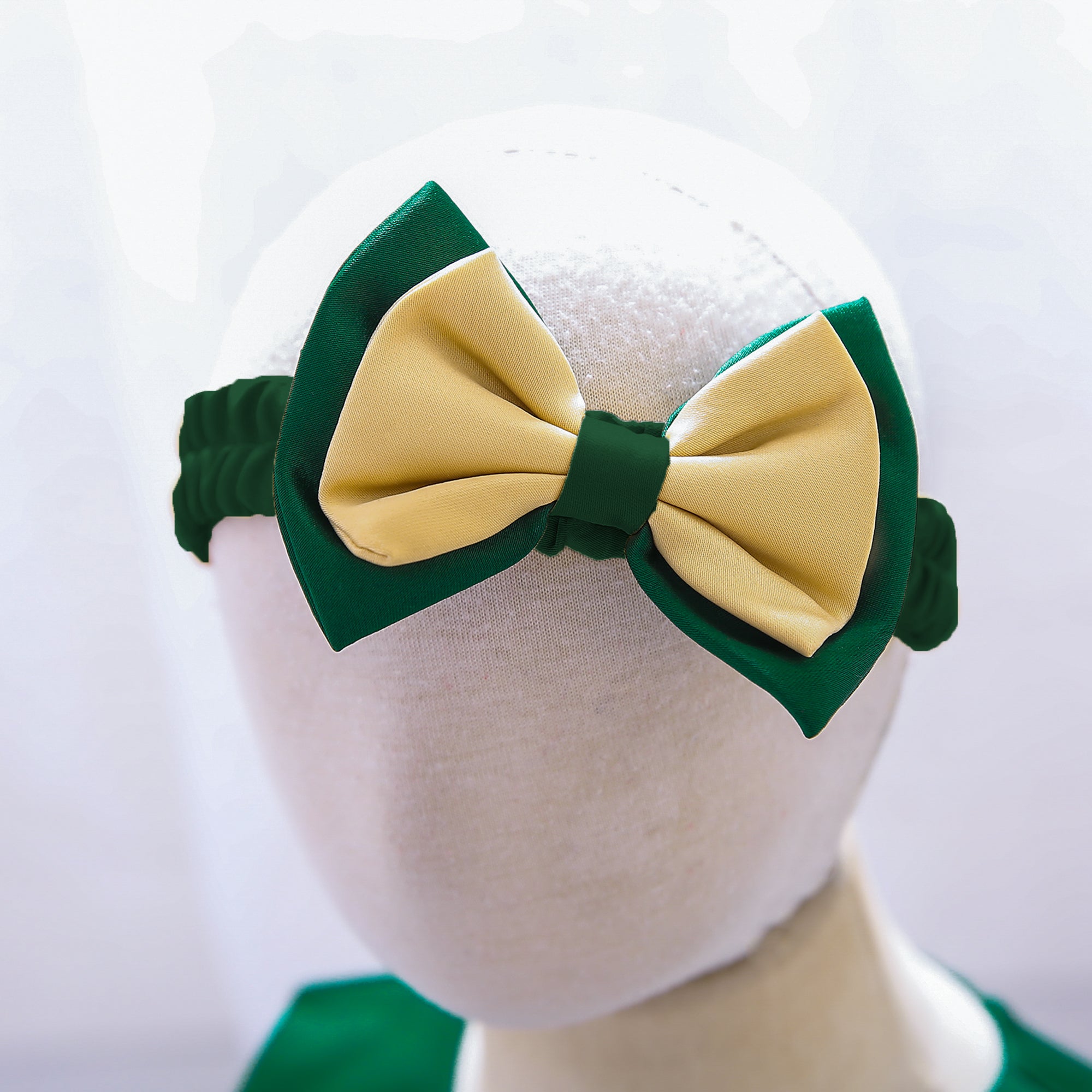 Girls Green Ethnic Motifs Embroidered Bow Fit & Flare Dress With Headband