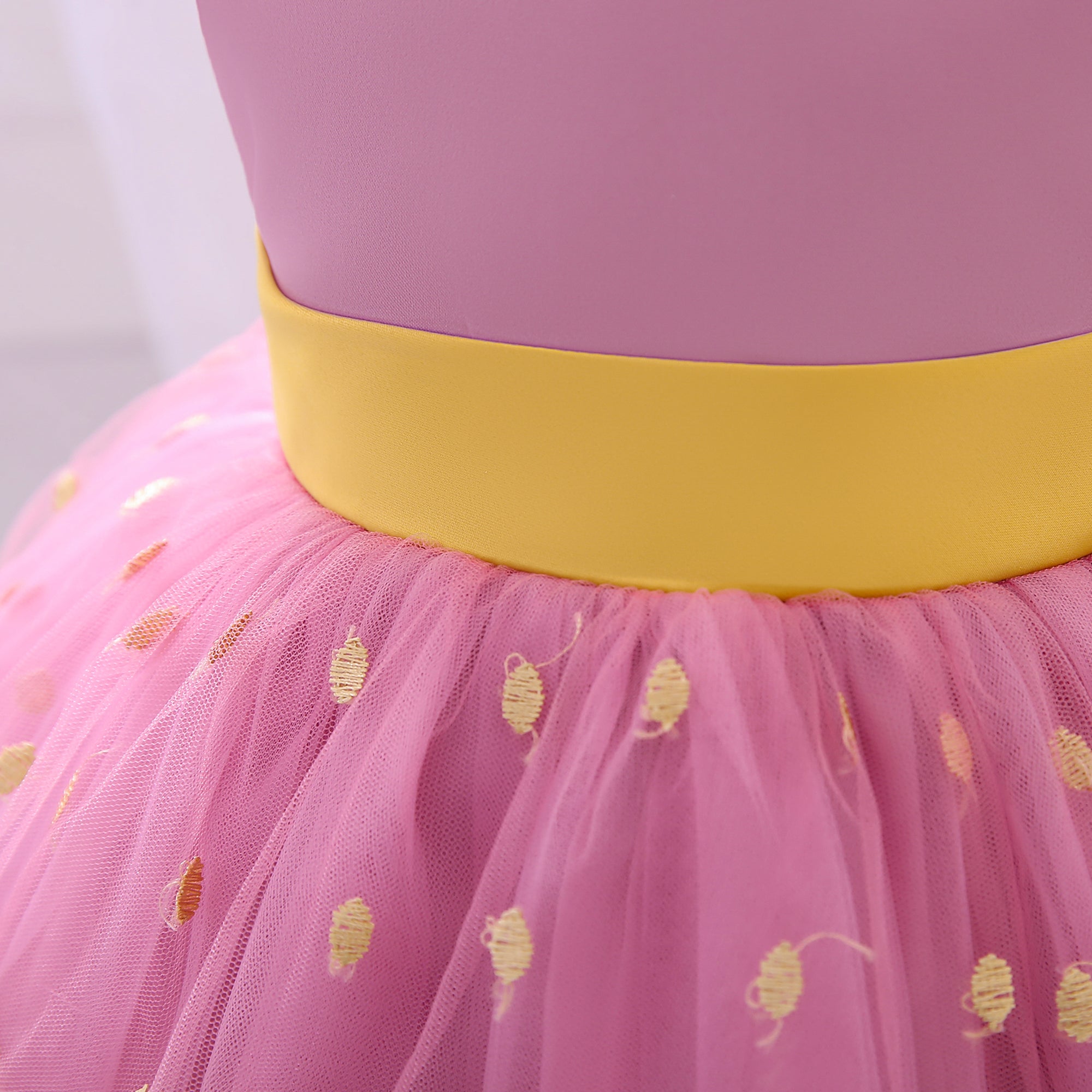 Girls Pink Embroidered Net Fit & Flare Mini Dress
