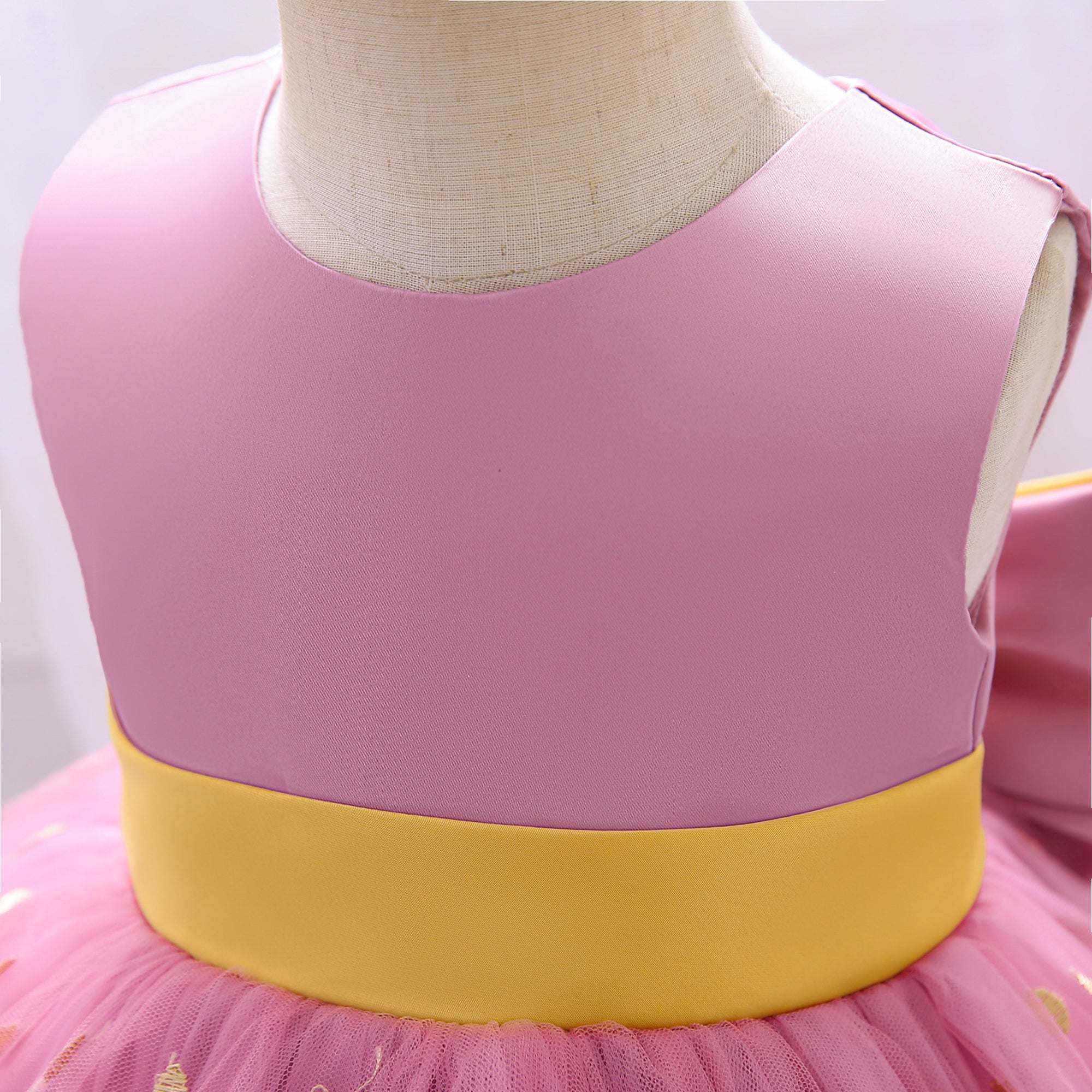 Girls Pink Embroidered Net Fit & Flare Mini Dress