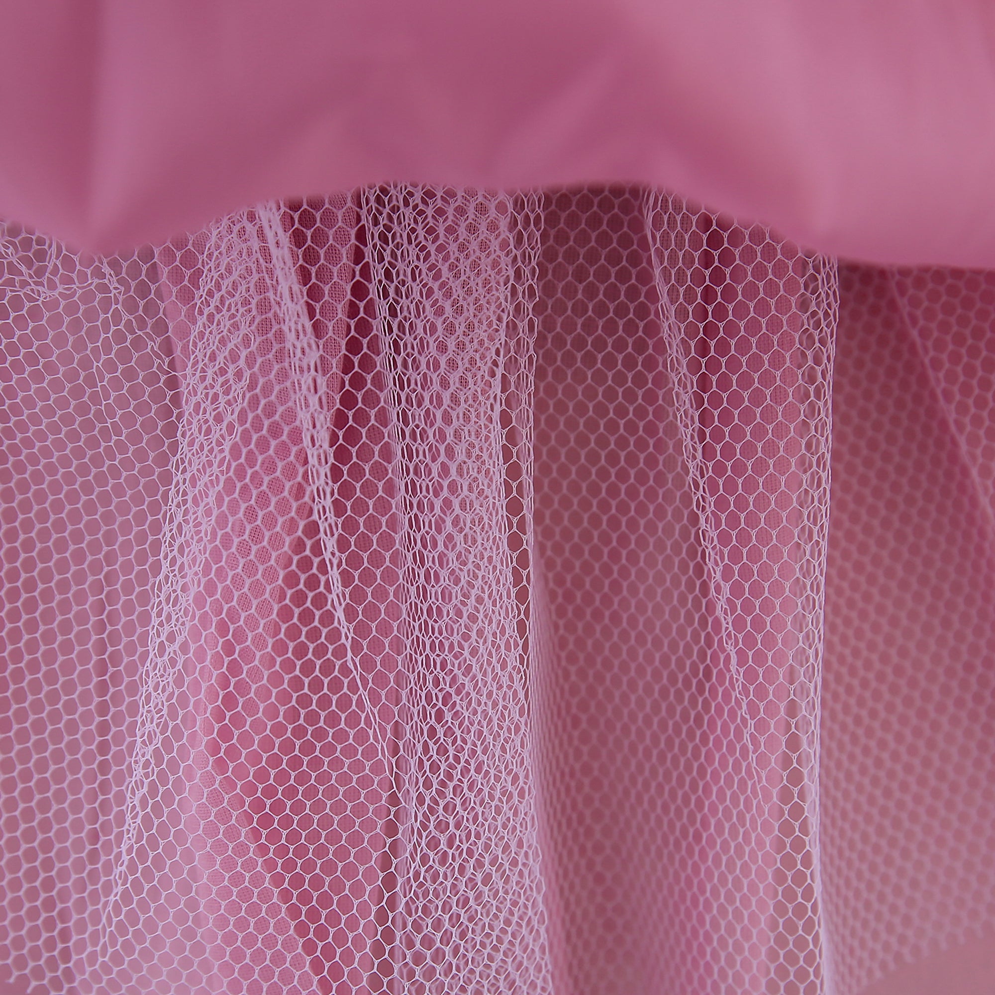 Girls Pink Embroidered Net Fit & Flare Mini Dress