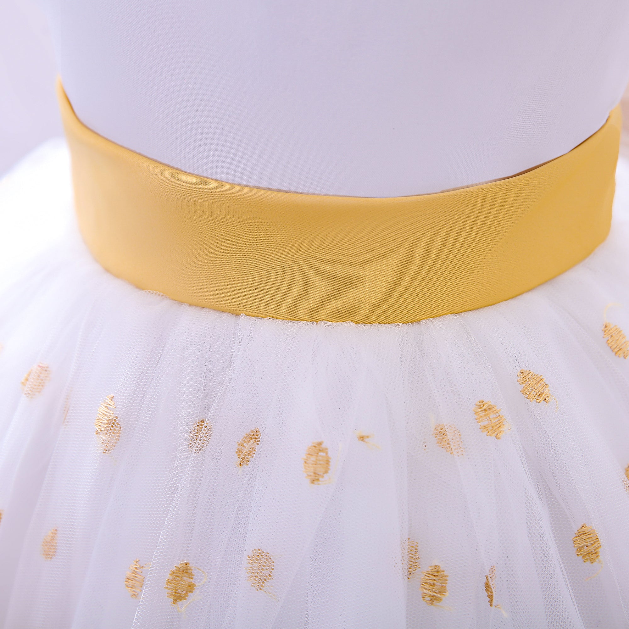 Girls White & Brown Floral Embroidered Balloon Mini Dress With Hairband