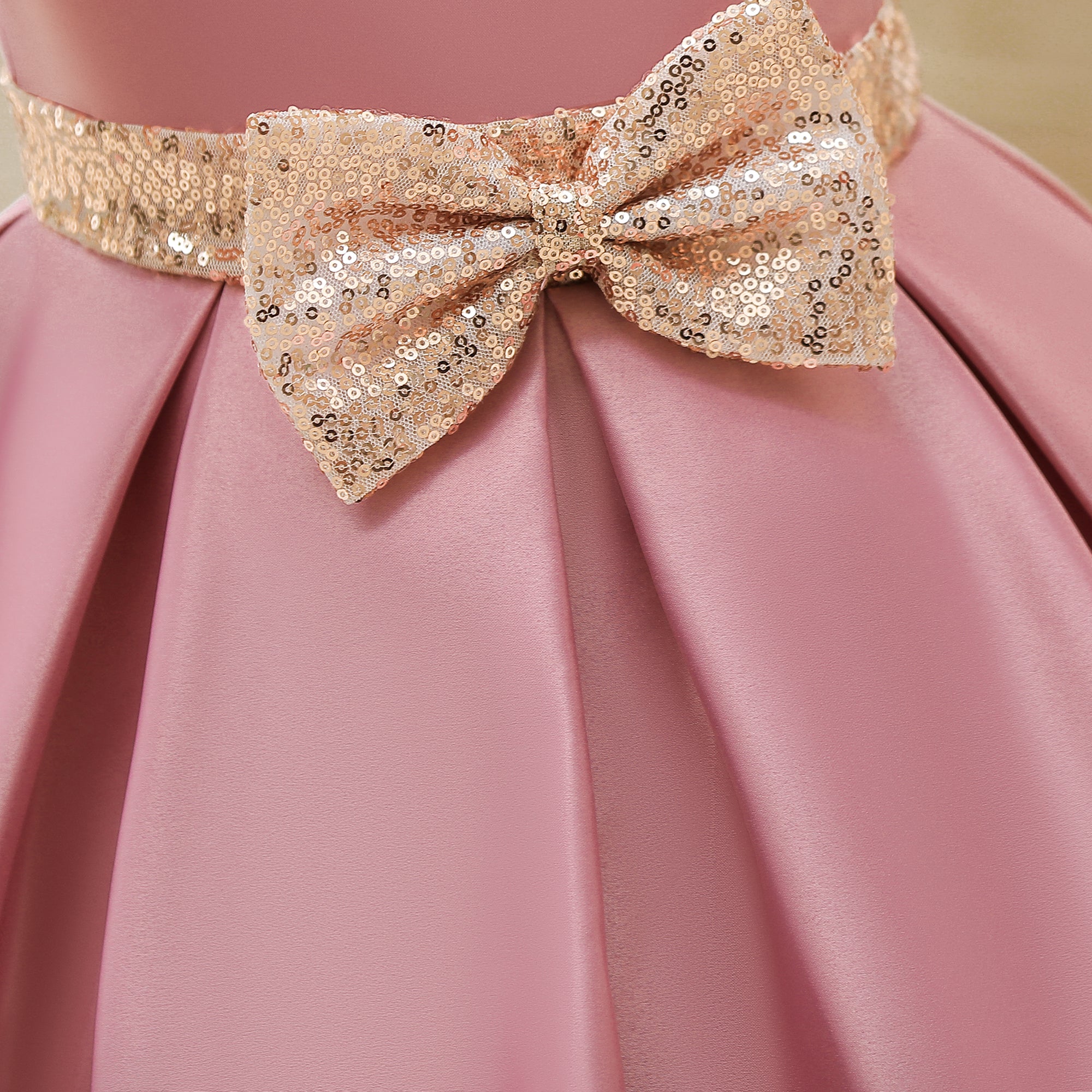 Pink Girls Round Neck Bow Fit & Flare Maxi Dress